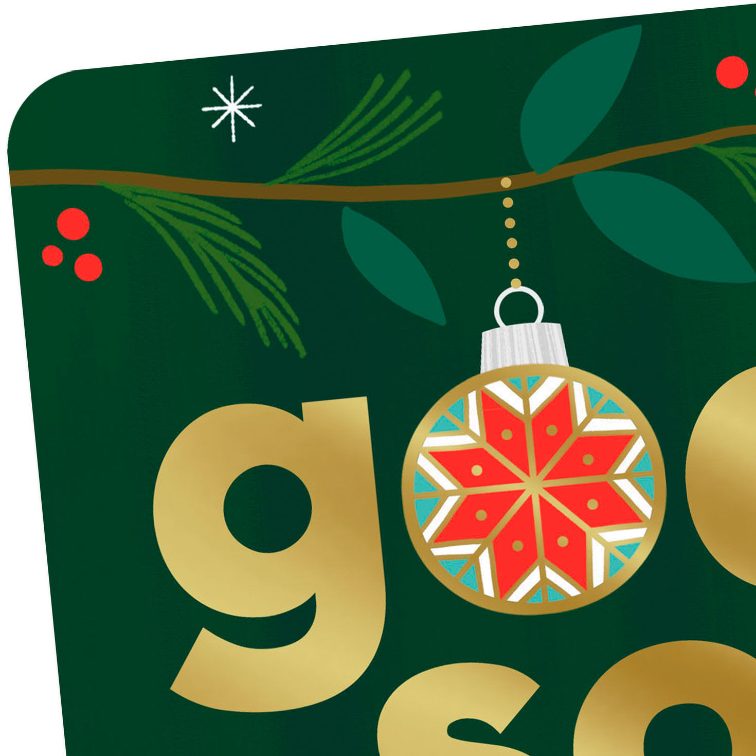 Ornament on Branch Green Christmas Card for Godson Card Front Detail image number 4