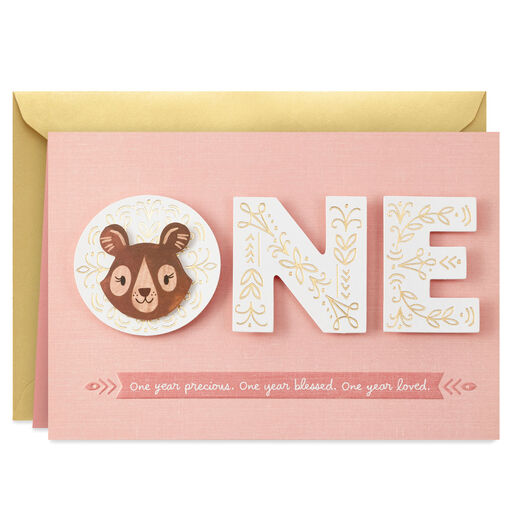 Cute Bear Blessed and Loved First Birthday Card, 