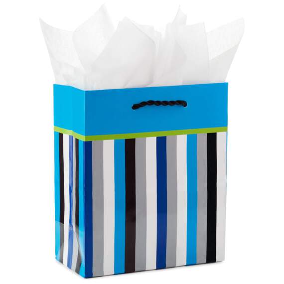 Blue Stripes Small Gift Bag With Tissue Paper, 6.5", , large image number 1