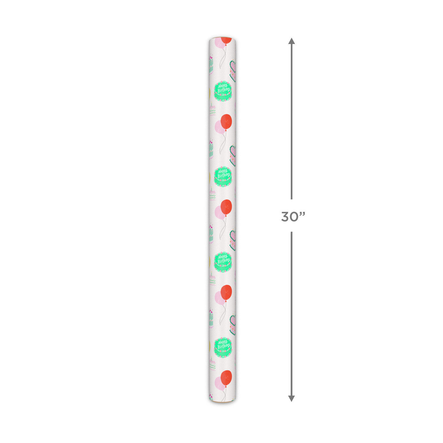 Colorful Birthday Cakes on White Wrapping Paper Roll, 20 sq