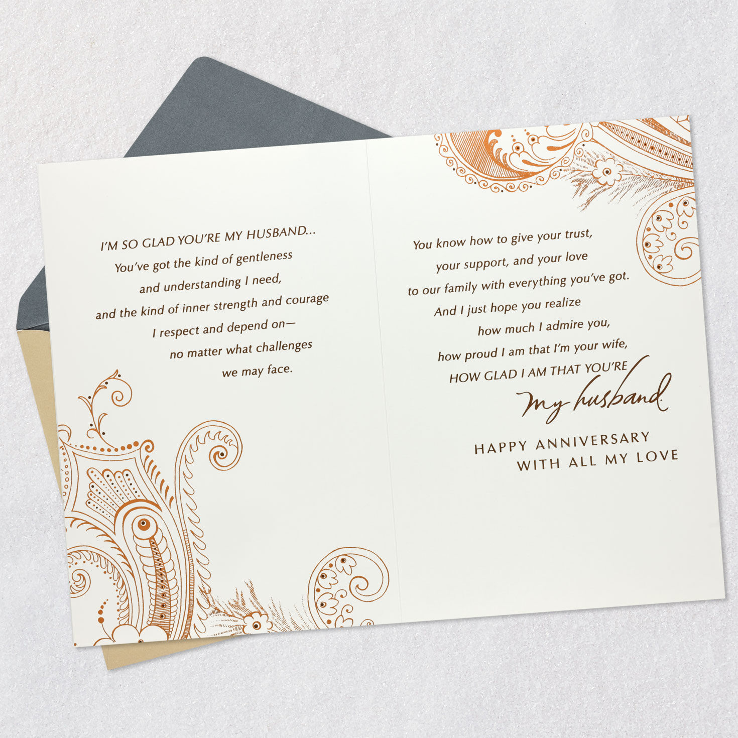Floral Paisley Husband Anniversary Card From Wife Open card with envelope image number 4