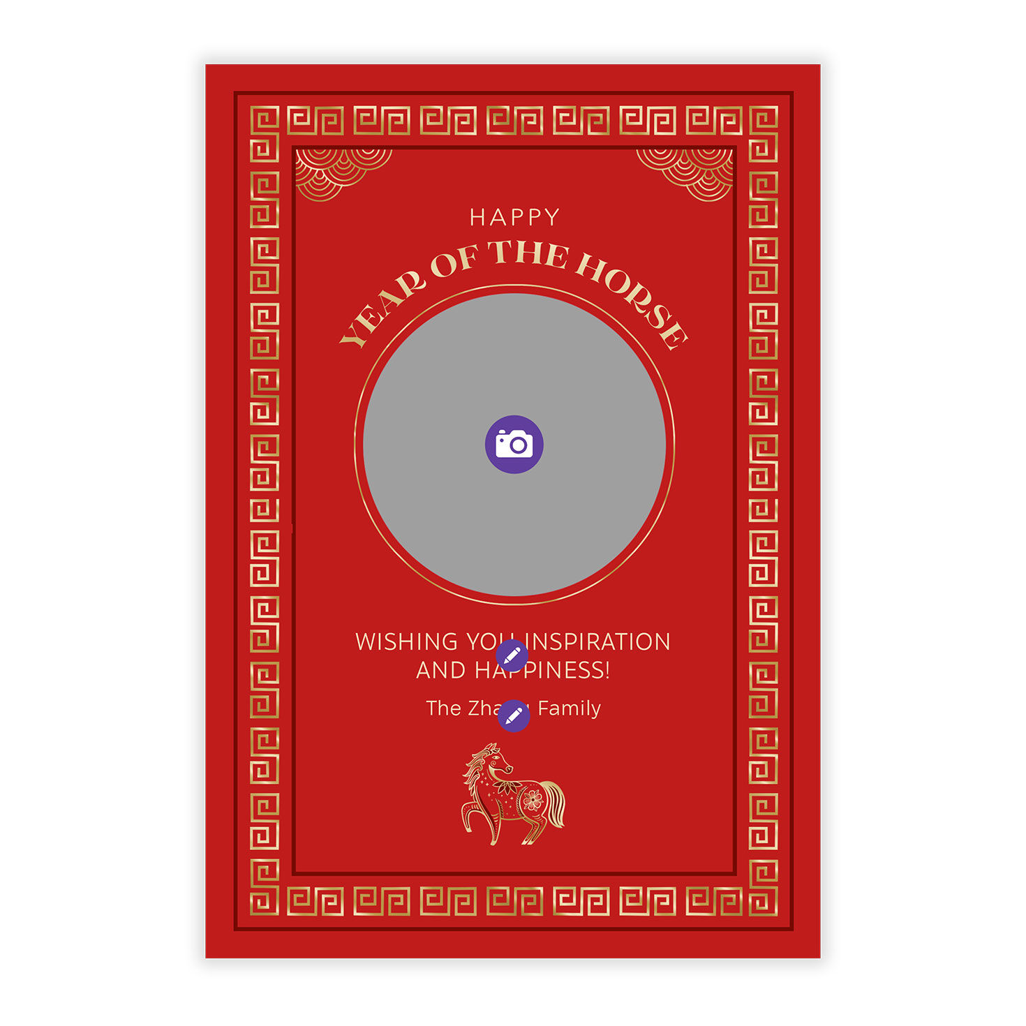 Gold Horse on Red Personalized Lunar New Year Card Card Front indicating personalization image number 5