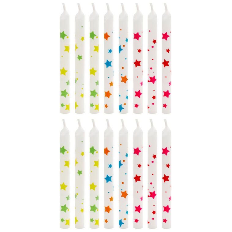 Scattered Stars White Birthday Candles, Set of 16