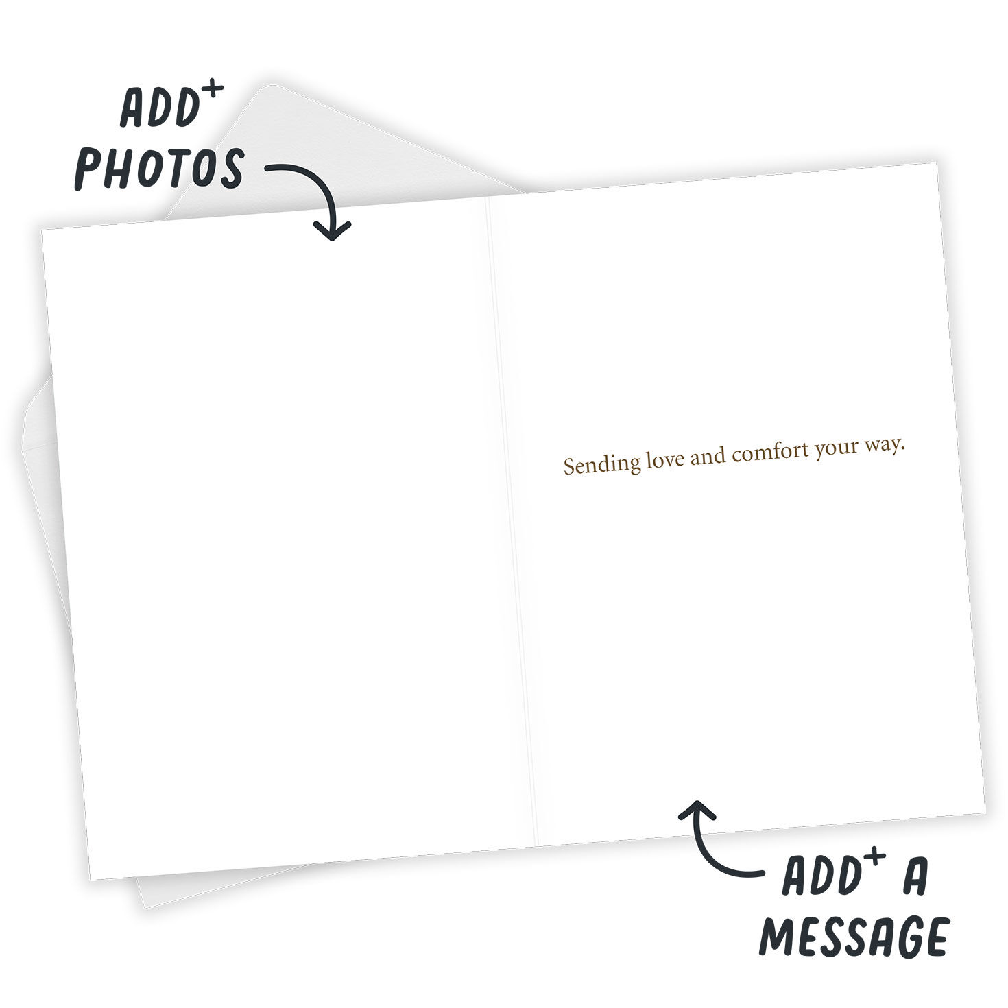 Watercolor Leaves Personalized Sympathy Card Open Card with Envelope indicating personalization image number 3