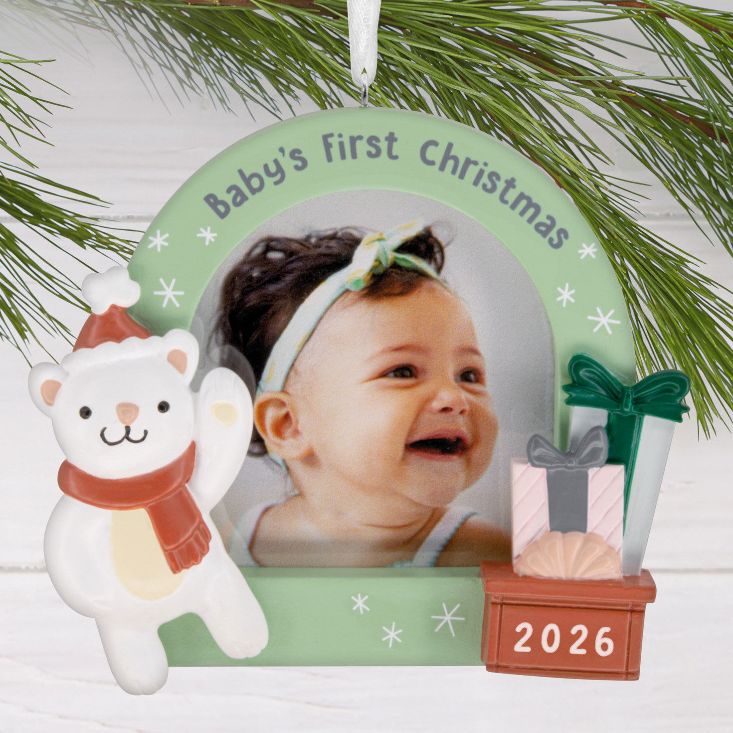 Baby's 1st 2026Photo Frame Christmas Ornament hanging on tree image number 2