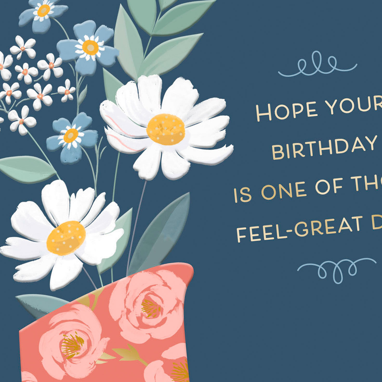 Daisy Vase on Navy Blue Birthday Card Card Front Detail image number 4