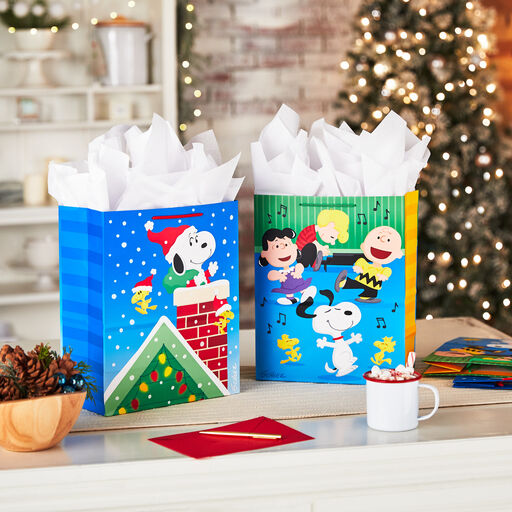 13" Peanuts® 4-Pack Large Christmas Gift Bags Assortment, 