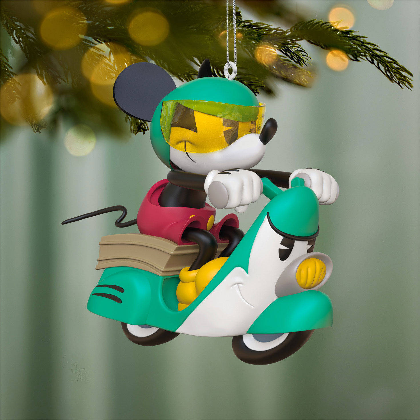 Mickey on Green White Scooter Keepsake Ornament Hanging on tree image number 2
