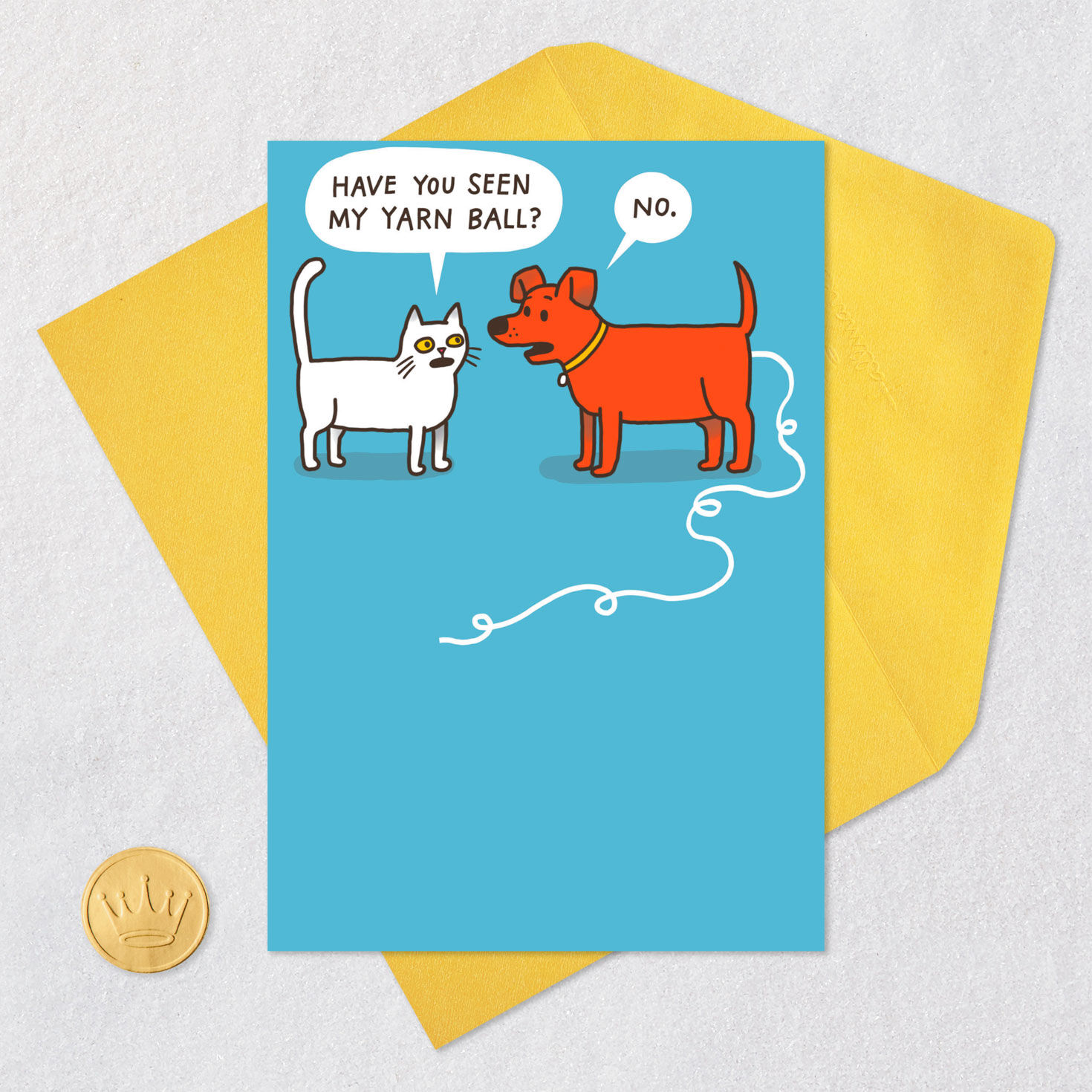 Cat and Dog Funny Birthday Card Card Front with Envelope and Gold Seal image number 5