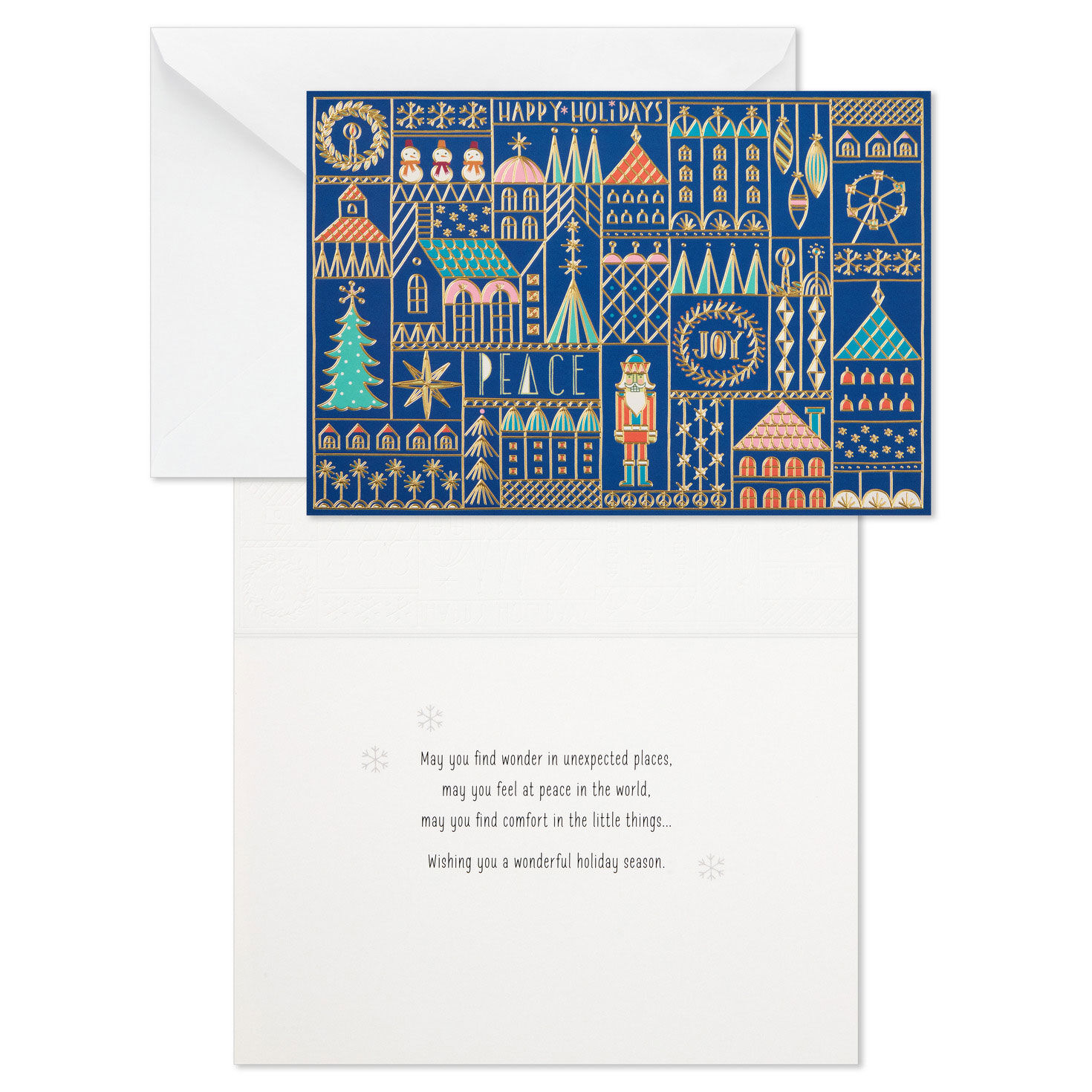 UNICEF Geometric Christmas Village on Blue Boxed Christmas Cards, Pack of 12 for only USD 12.50 | Hallmark
