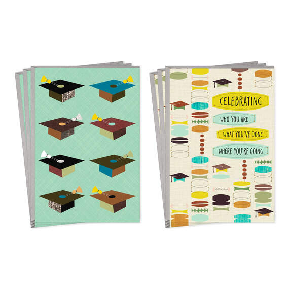 Mortarboards and Graphic Icons Graduation Cards, Pack of 6, , large image number 1