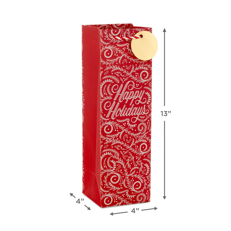 Happy Holidays Christmas Greenery Wine Gift Bags measurement image number 3