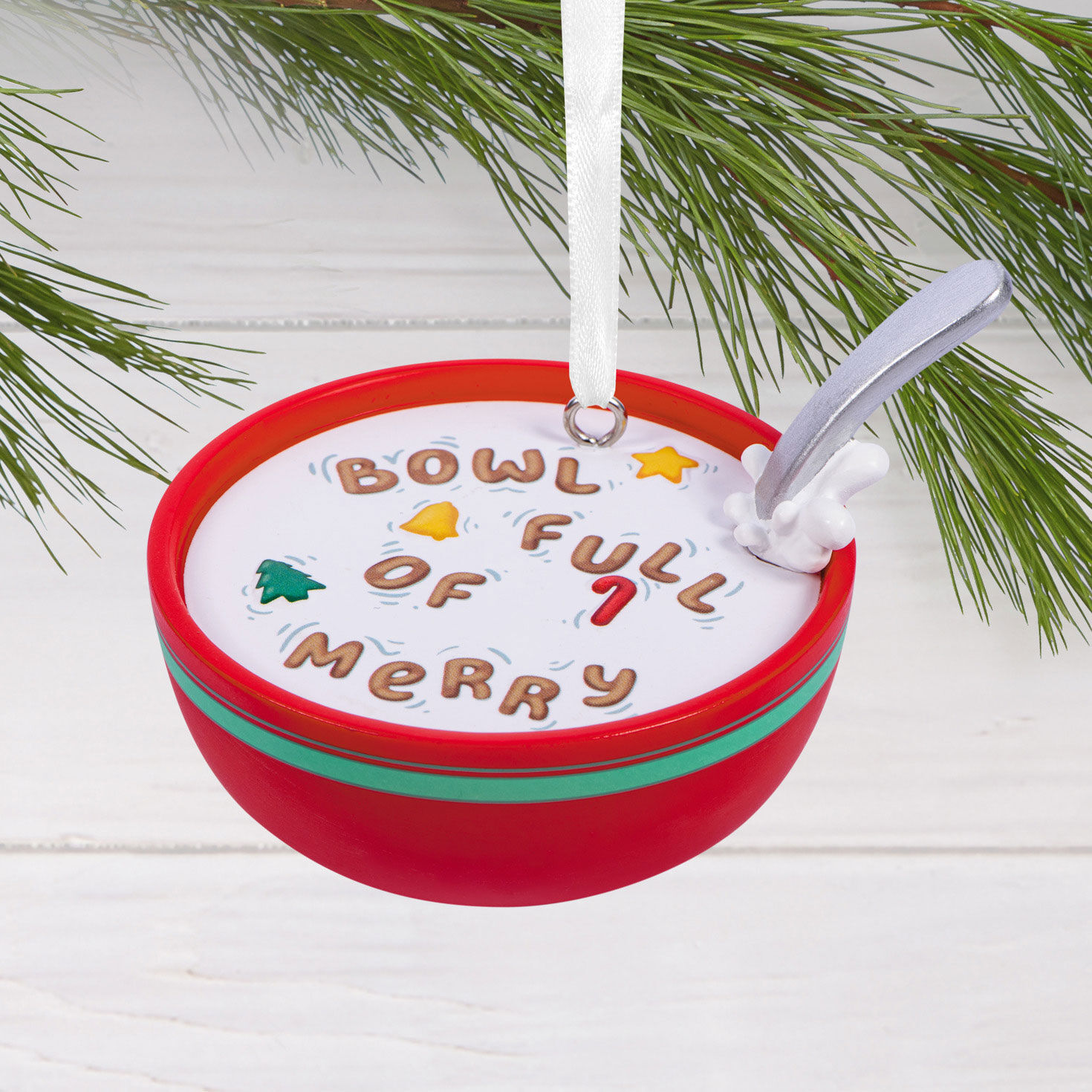 Cereal Bowl Full of Merry Christmas Ornament hanging on tree image number 2
