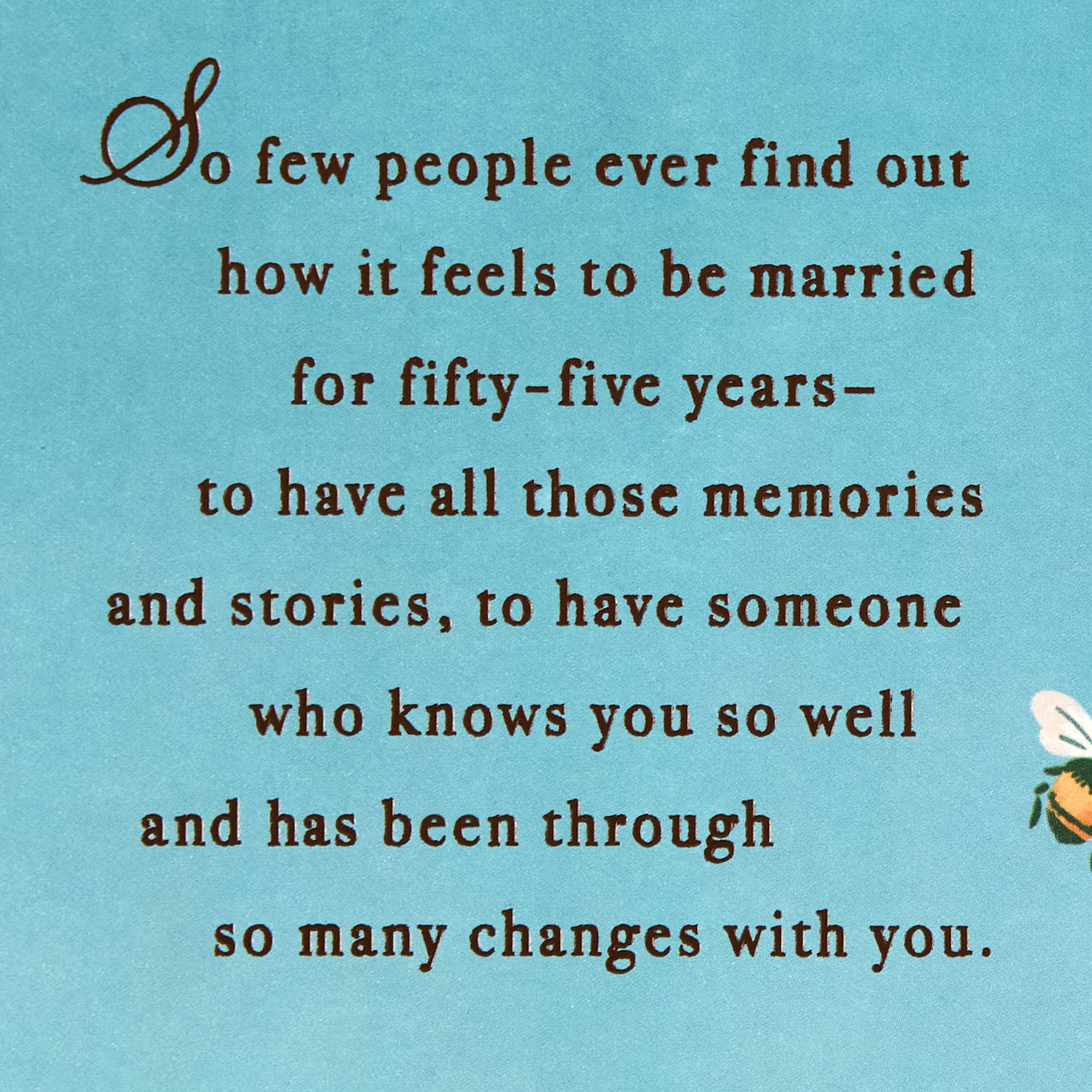 Bees with Pink and Peach Flowers on Light Blue 55th Anniversary Card Sentiment image number 2