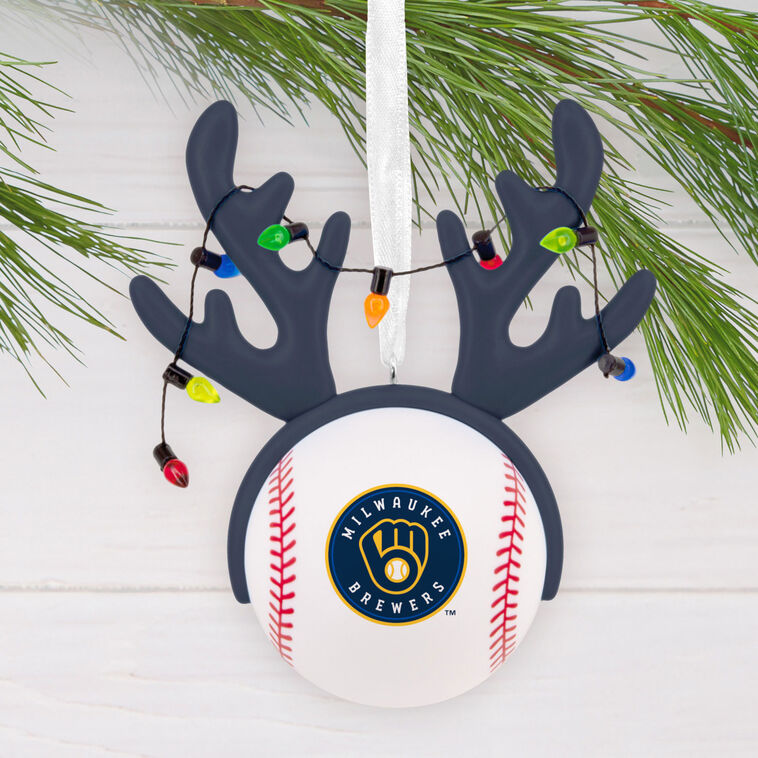 Brewers Reindeer Baseball Christmas Ornament hanging on tree image number 2