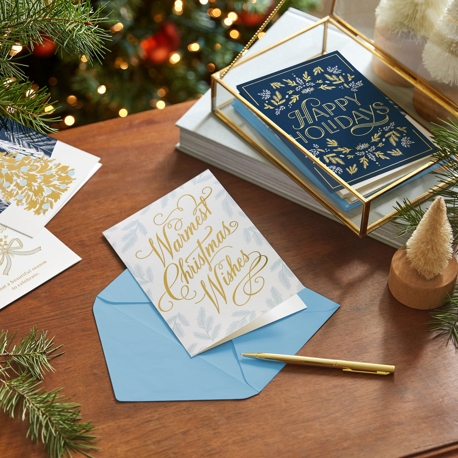Blue and Gold Boxed Christmas Card Assortment in use image number 7