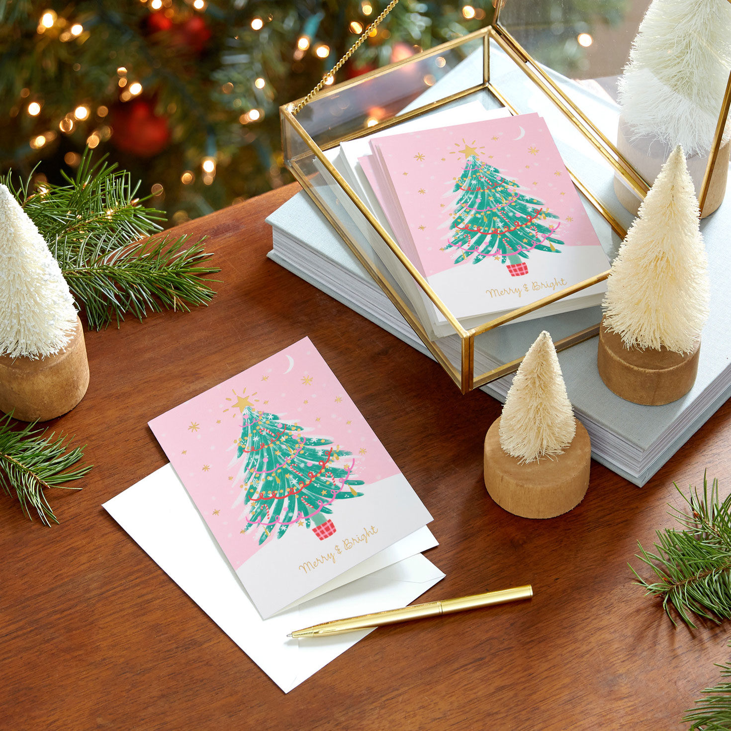 Artistic Tree on Pink Christmas Card Pack in use image number 7