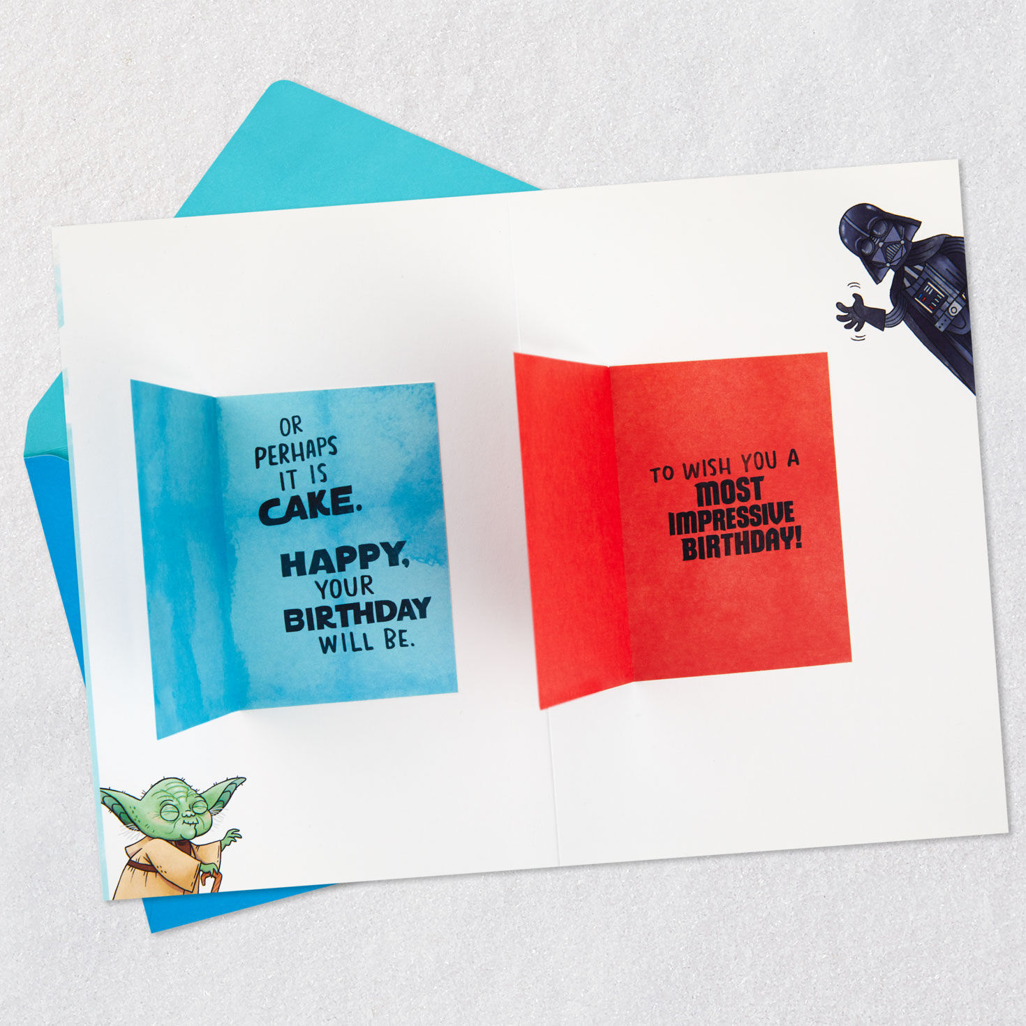 Darth Vader and Yoda Funny Birthday Card in a Card Open card with envelope image number 7