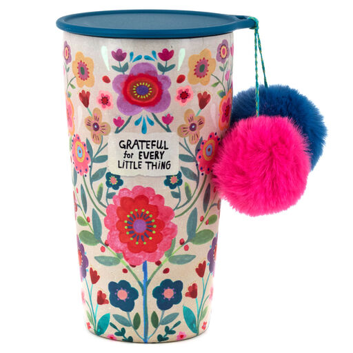 Natural Life Grateful Stainless Steel Pom-Pom Tumbler, 15 oz., 