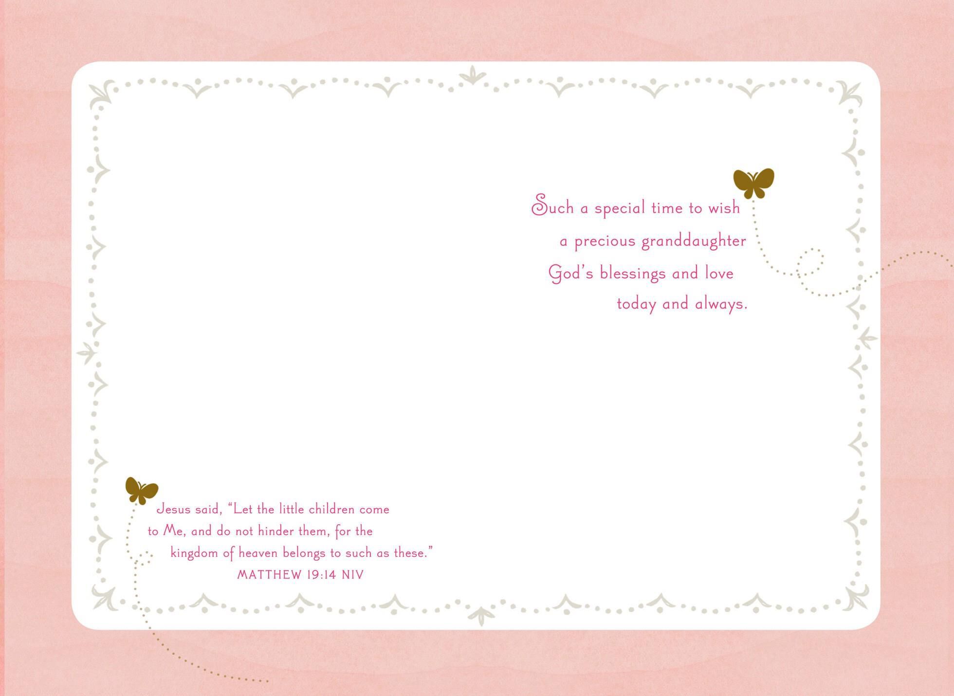 Pink Cross Baptism Card for Granddaughter