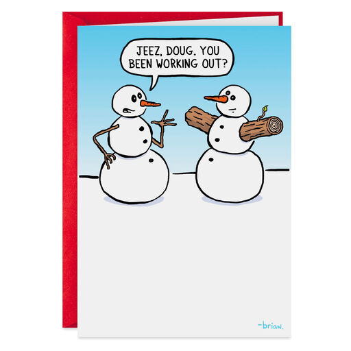 Buff Snowman Funny Christmas Card, 