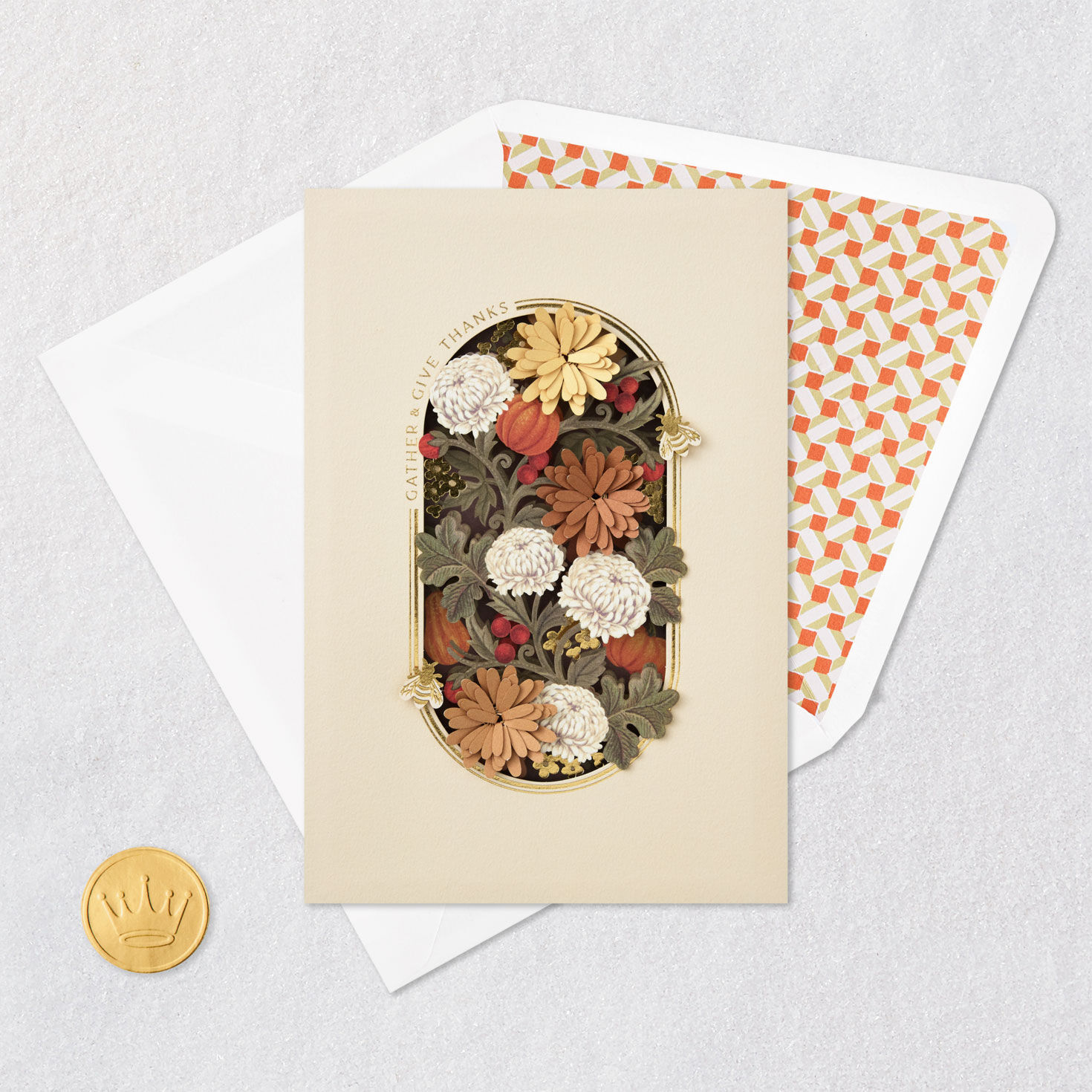 Pumpkins and Mums Thanksgiving Blessings Card Card Front with Envelope and Gold Seal image number 5