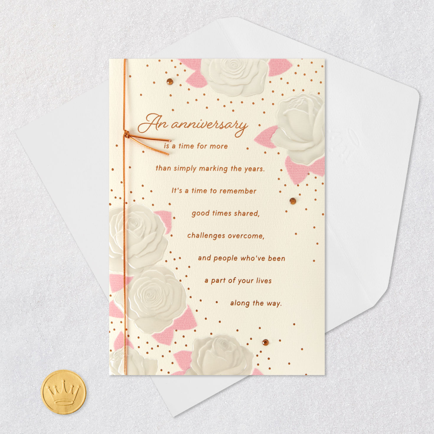 Pencil-sketch Roses with Pink Leaves Anniversary Card  image number 6