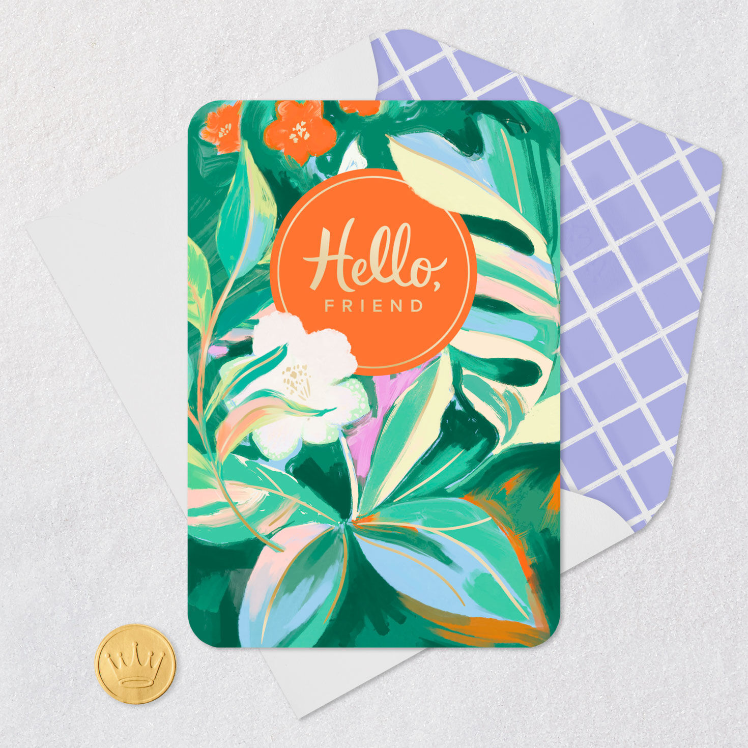 Tropical Flowers Hello Friend Friendship Card Card Front with Envelope and Gold Seal image number 5
