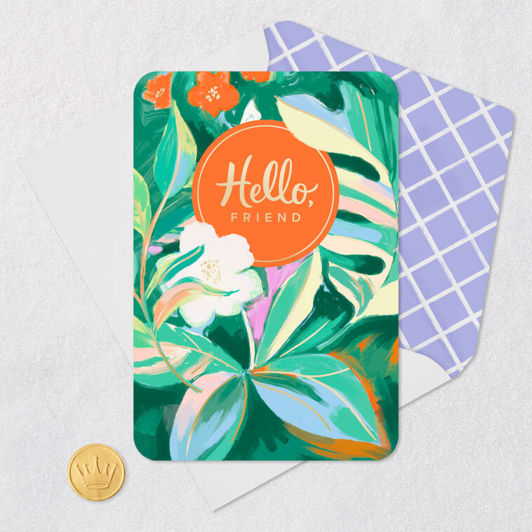 Tropical Flowers Hello Friend Friendship Card Card Front with Envelope and Gold Seal image number 5