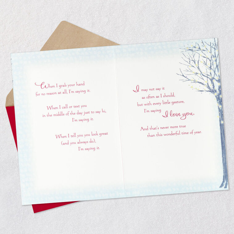 Couple Walking Dog in Snow Romantic Christmas Card Open card with envelope image number 4