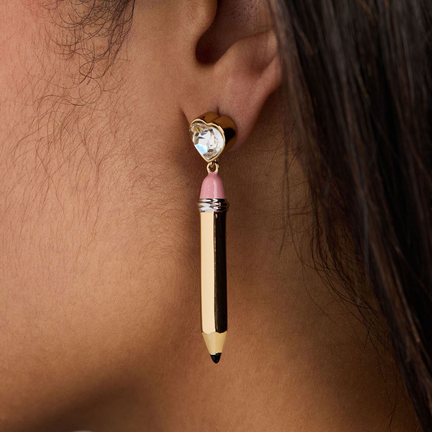 Alex And Ani Pencil Heart Drop Earrings in use image number 3