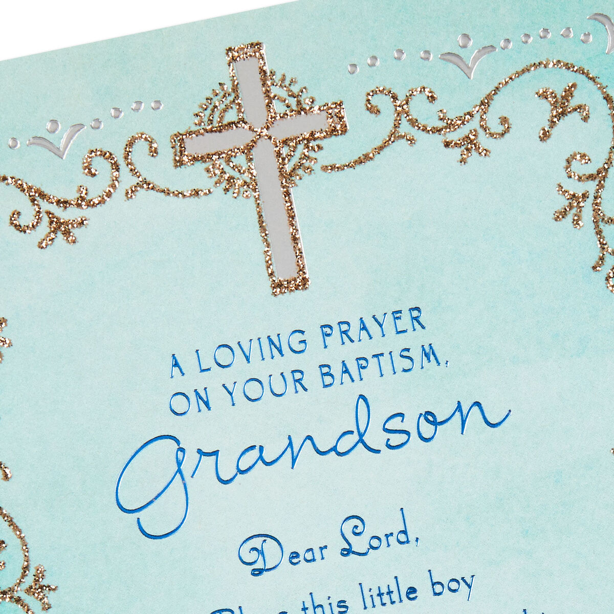 Silver Cross Religious Baptism Card for Grandson Greeting Cards