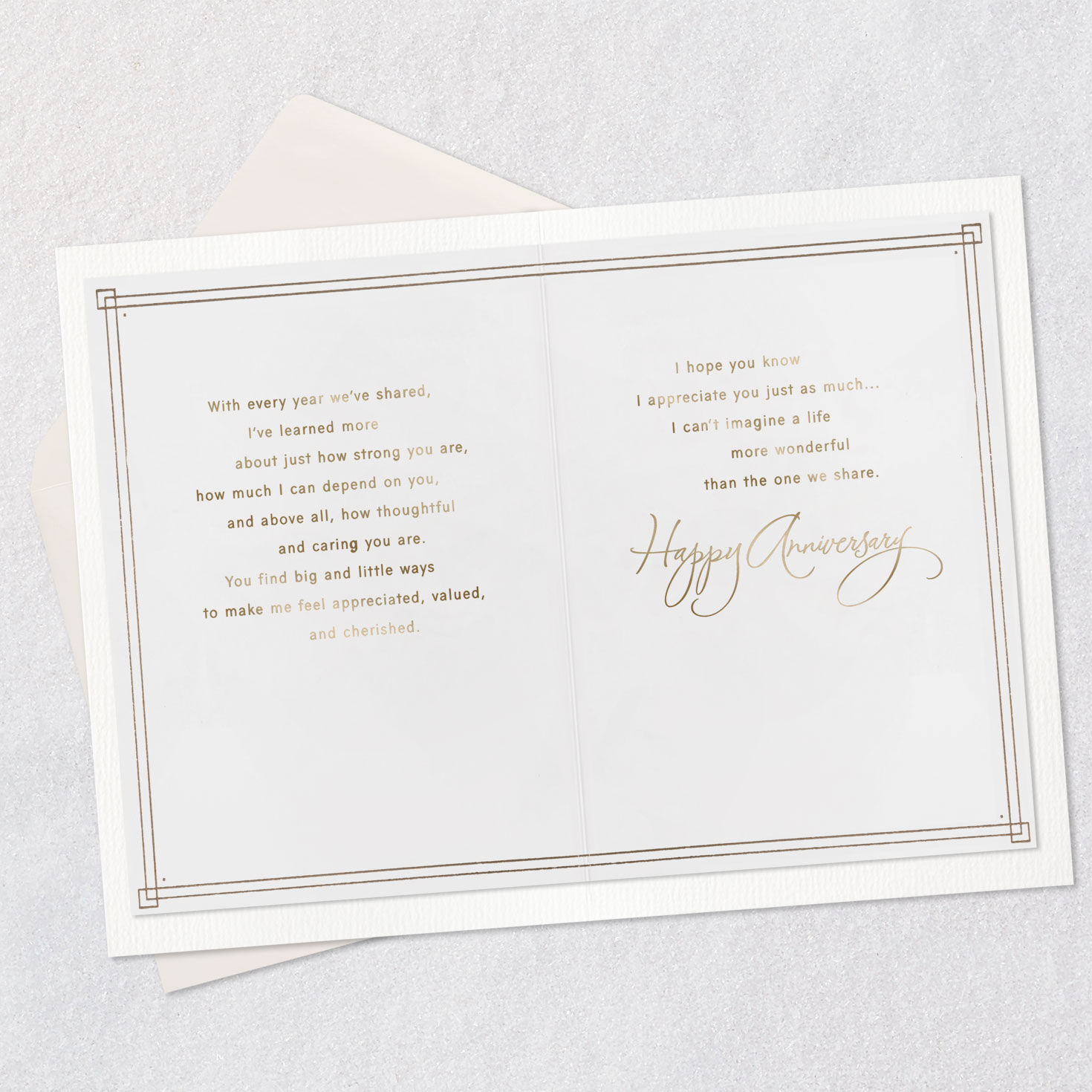 Blue and Gold Leaves Anniversary Card for Husband Open card with envelope image number 4