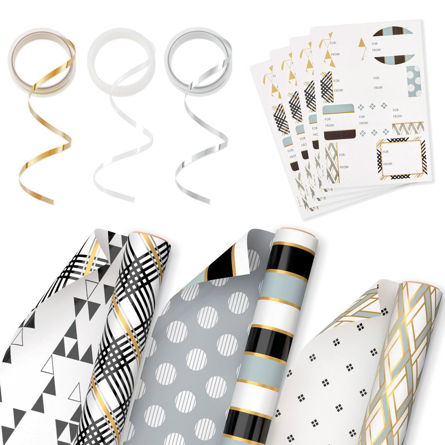 Mod Patterns 3-Pack Wrapping Paper, Ribbon and Sticker Tags - Wrapping  Paper Sets - Hallmark