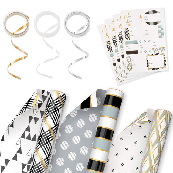 Mod Patterns 3-Pack Wrapping Paper, Ribbon and Sticker Tags