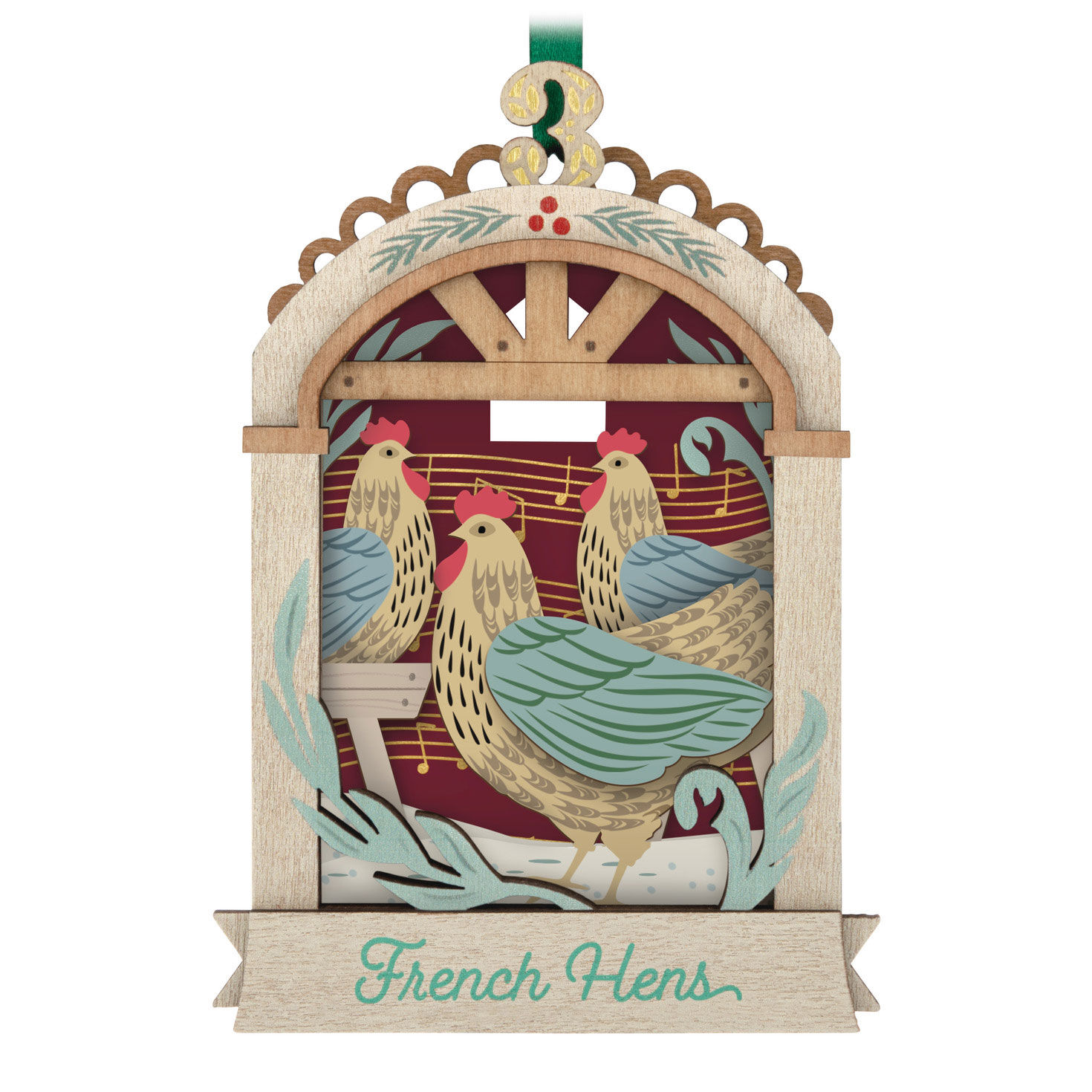 Twelve Days of Christmas French Hens Papercraft Ornament