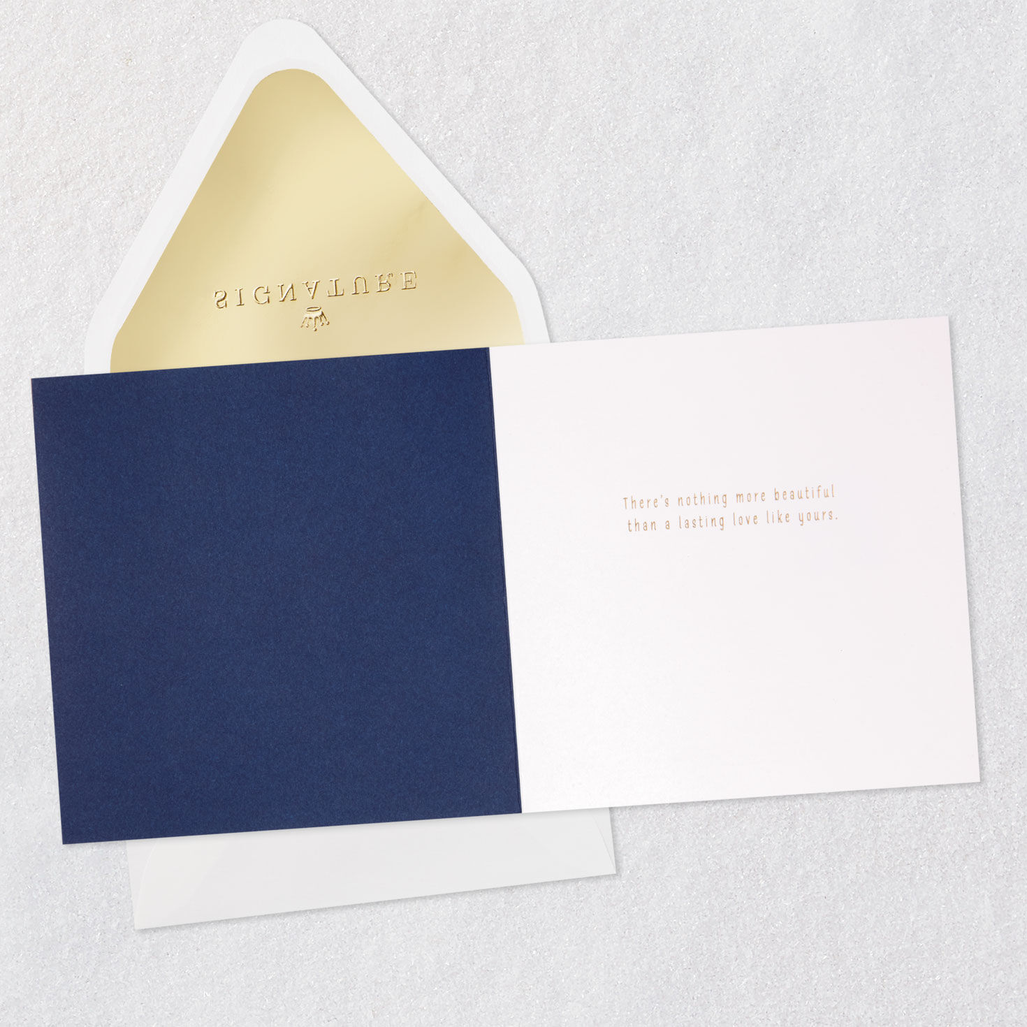 White Swans on Navy Blue Anniversary Card Open card with envelope image number 3