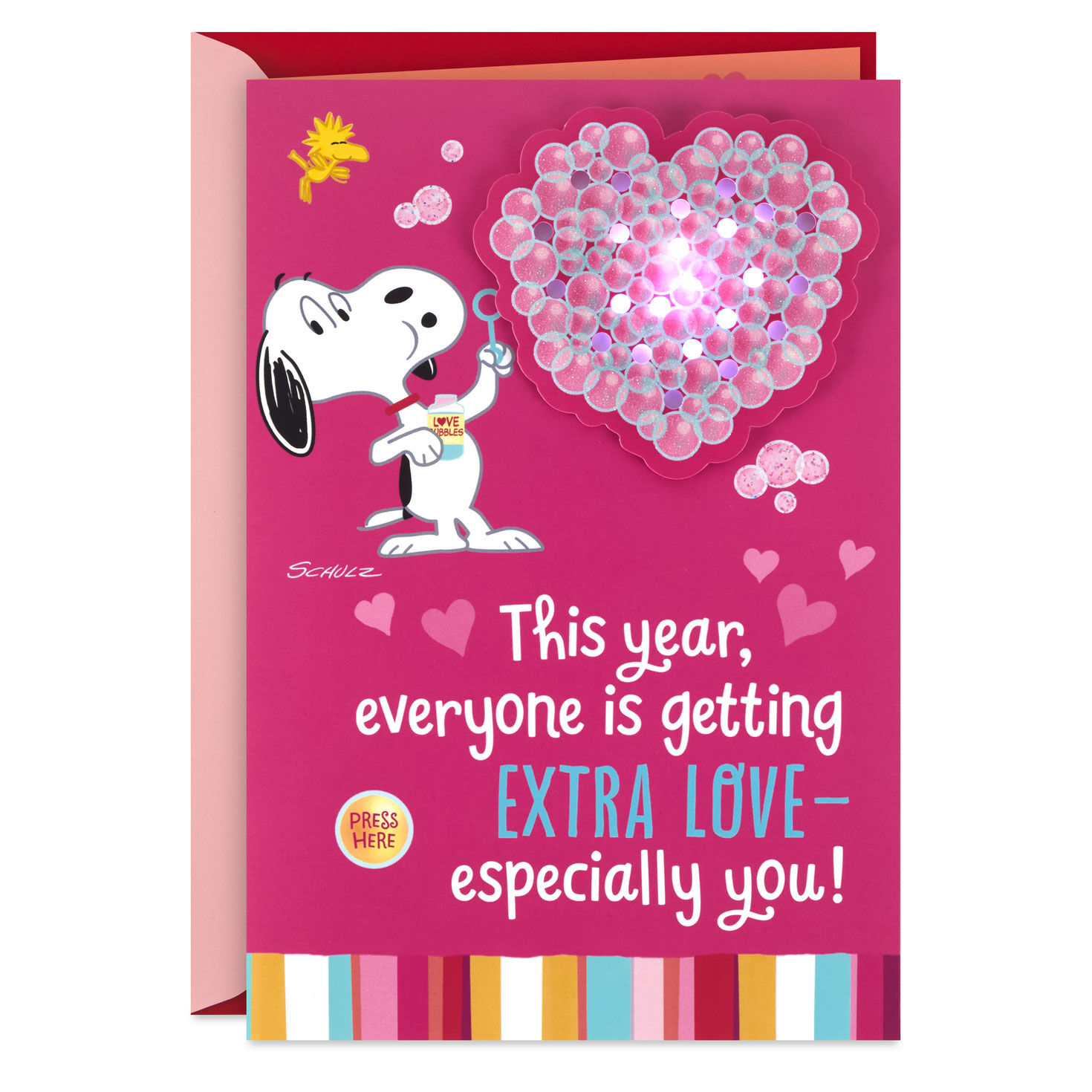 Peanuts® Snoopy and Woodstock Bubble Love Musical Valentine's Day Card With Lights