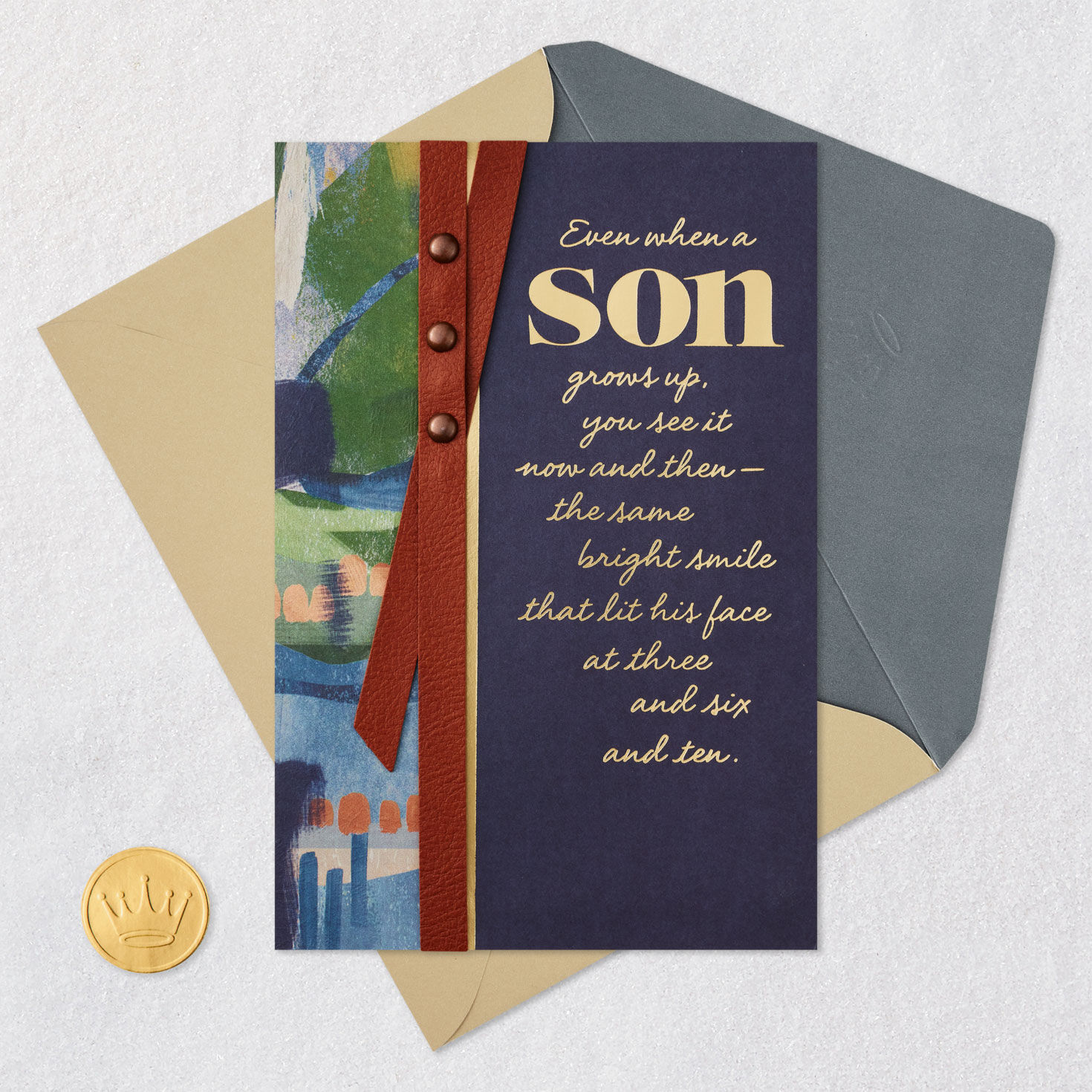 Abstract Navy and Brown Birthday Card for Son Card Front with Envelope and Gold Seal image number 6