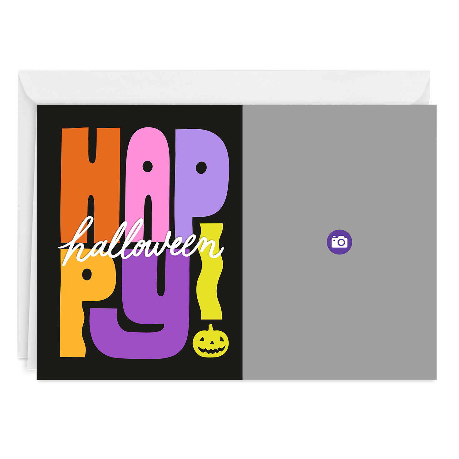 Large Colored Letters Personalized Halloween Card Card Front indicating personalization image number 3