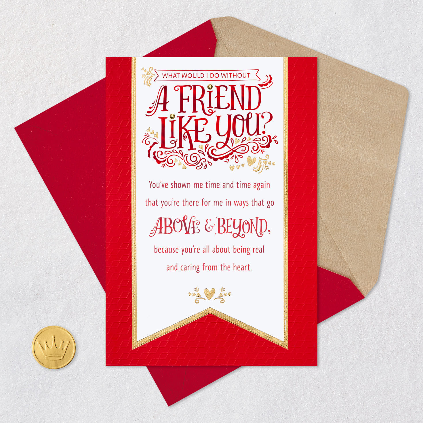 Red and Gold Banner Friend Valentine's Day Card Card Front with Envelope and Gold Seal image number 6