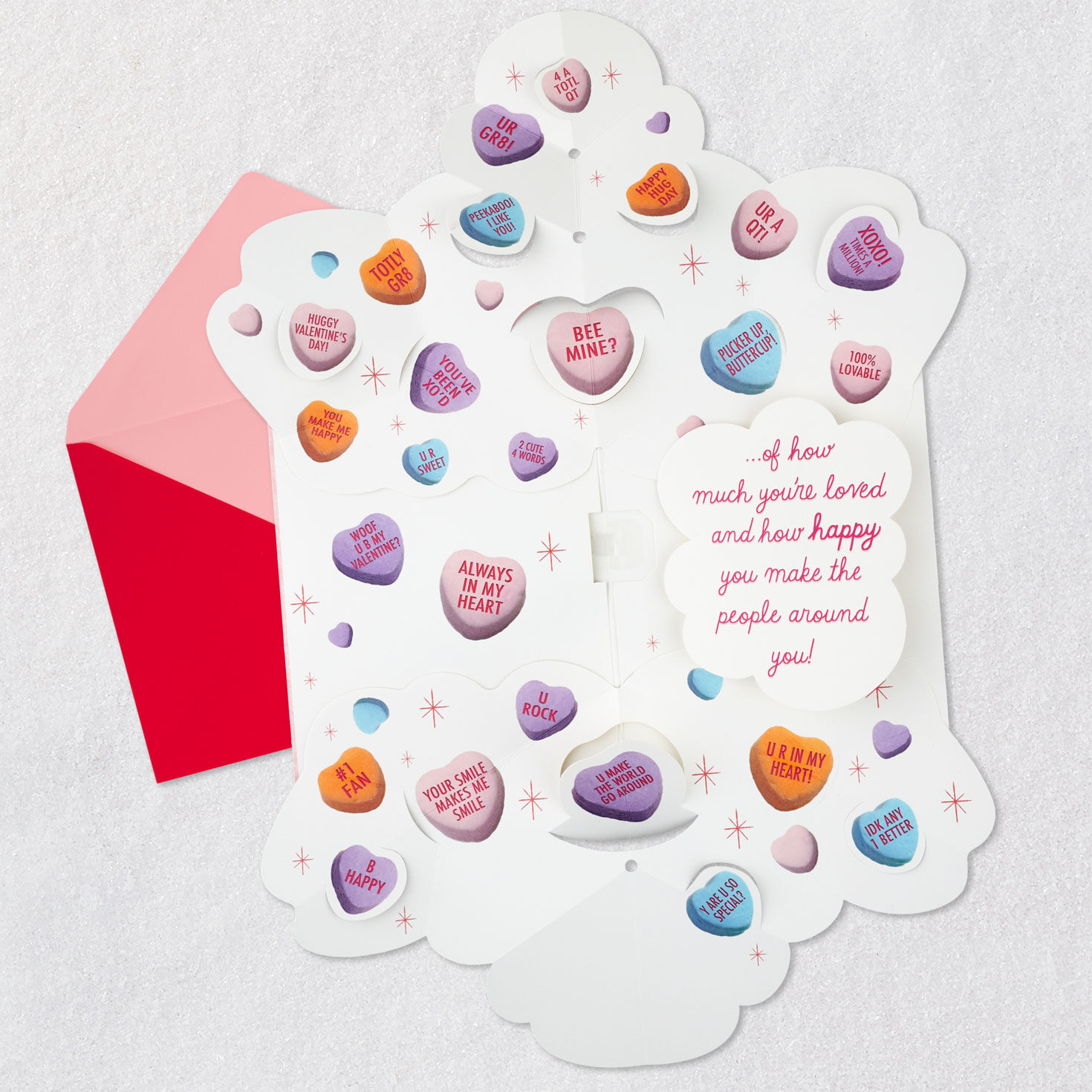 Candy Hearts Musical Pop-Up Valentine's Day Card Open card with envelope image number 2