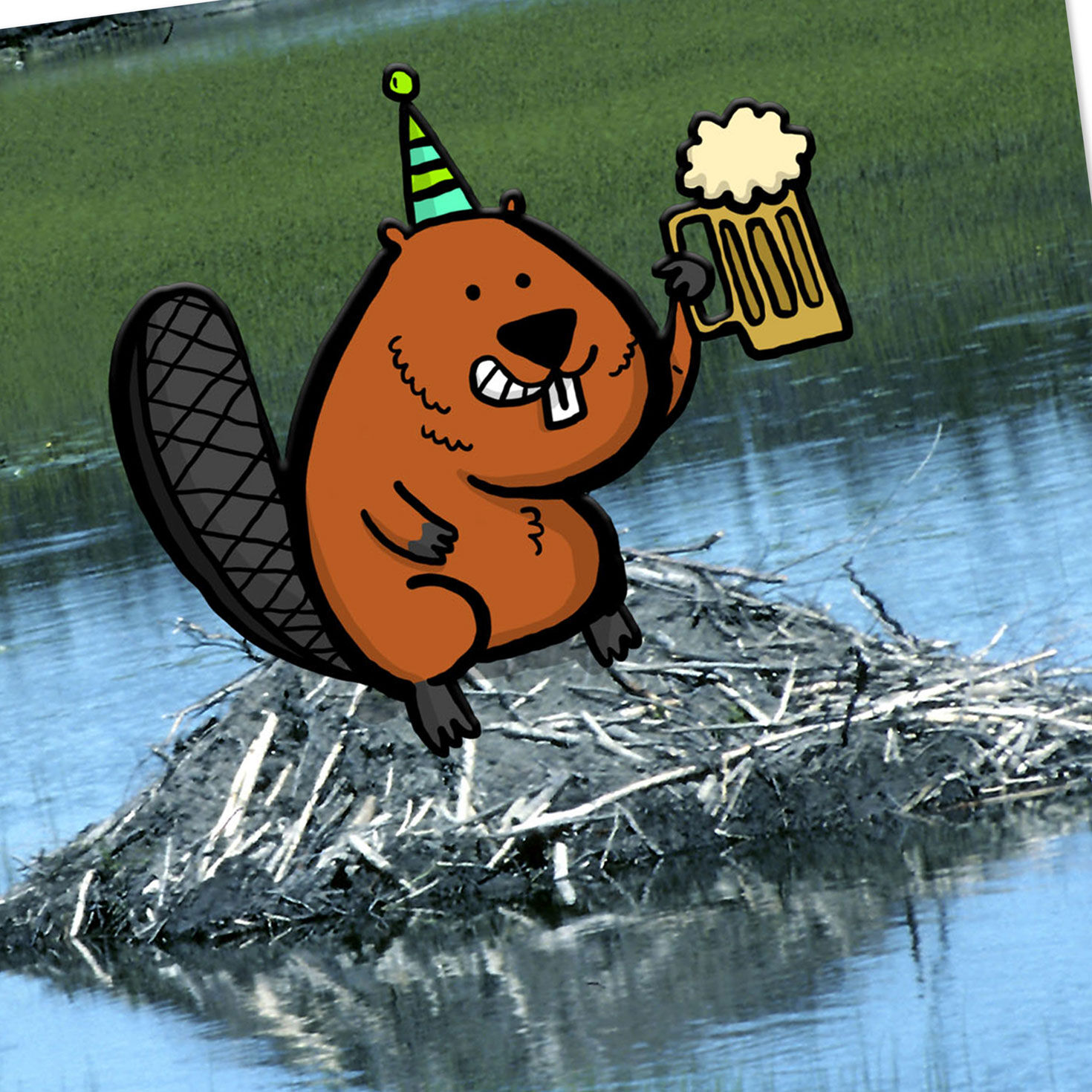 Beaver With Beer Funny Birthday Card Card Front Detail image number 4