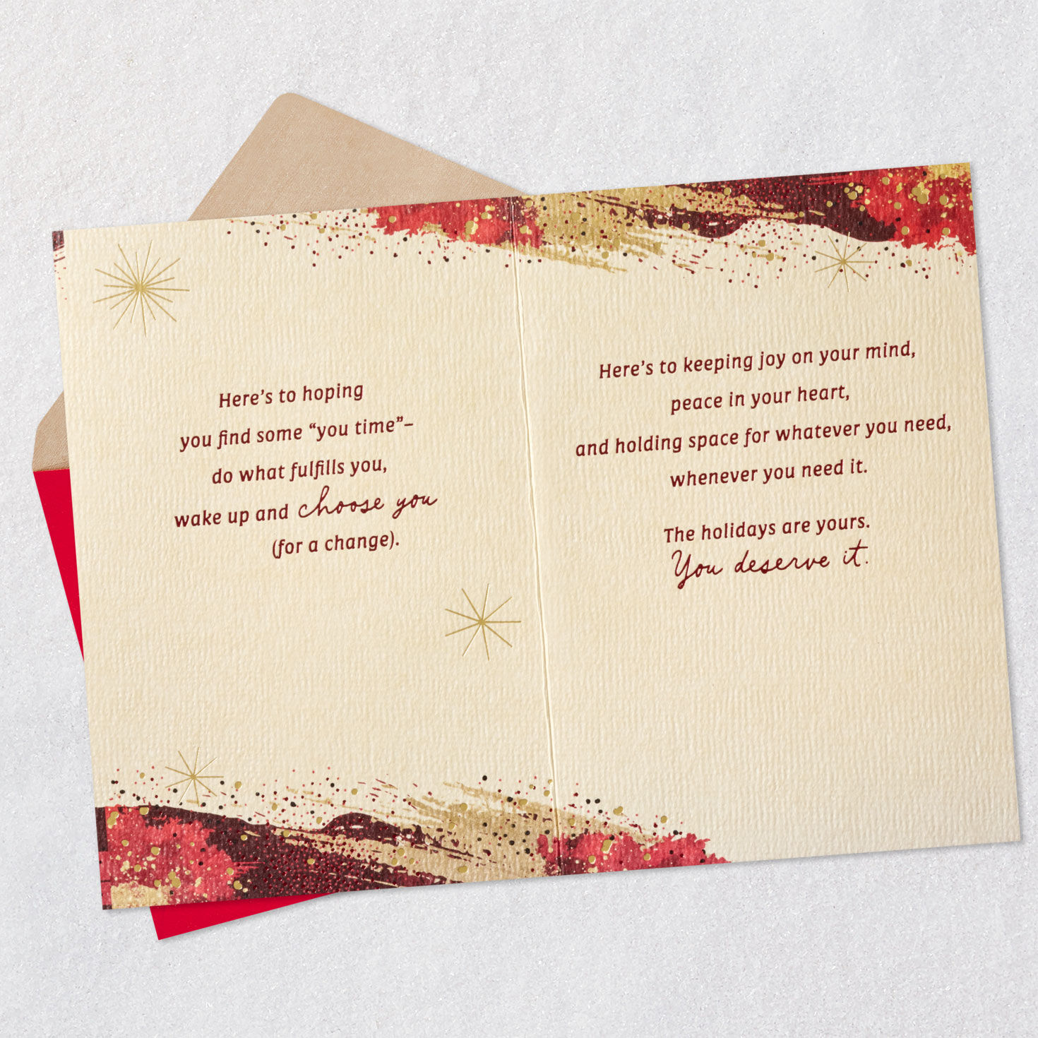 Burgundy and Gold Brushstrokes Christmas Card for Mom Open card with envelope image number 4