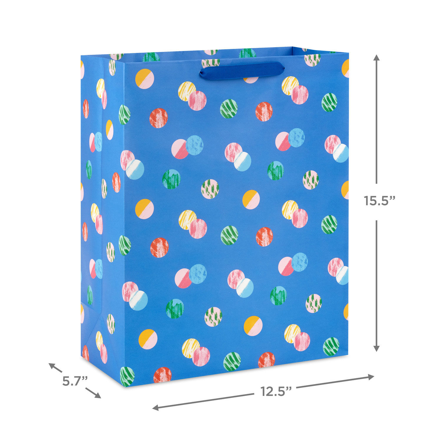 Scattered Overlapping Dots on Blue XL Gift Bag measurement image number 3