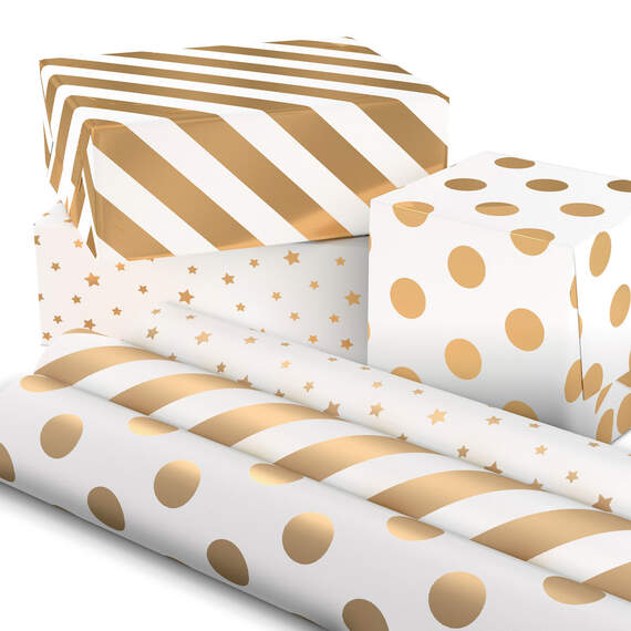 Gold and White 3-Pack Wrapping Paper, 105 sq. ft. total, , large image number 2