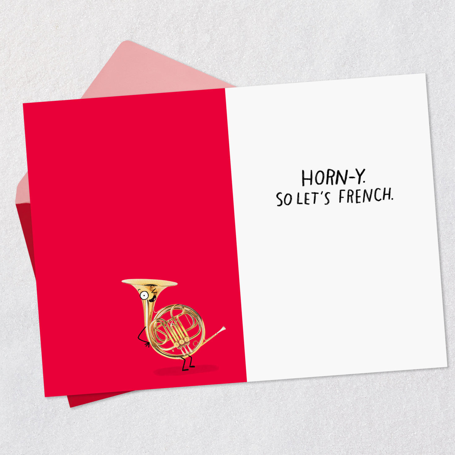 French Horn Cartoon Valentine's Day Card Open Card with Envelope image number 3