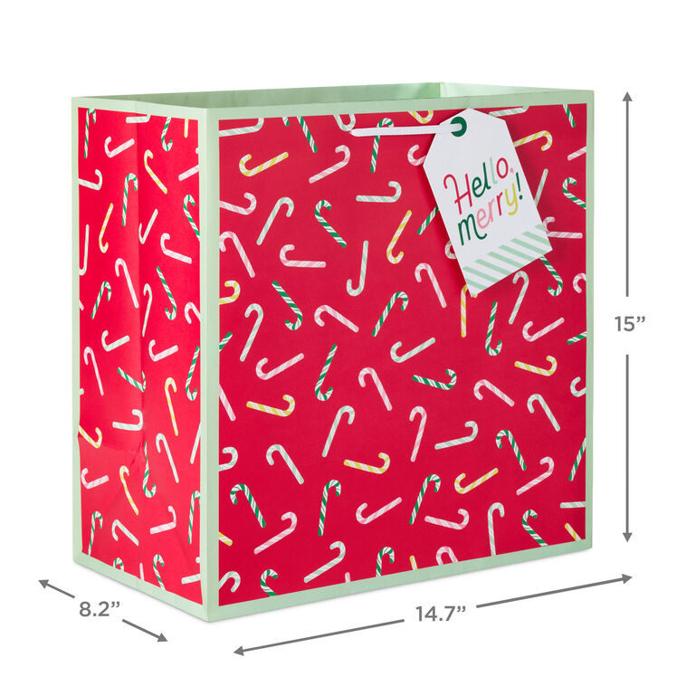 Candy Canes on Red Extra-Deep Christmas Gift Bag measurement image number 3