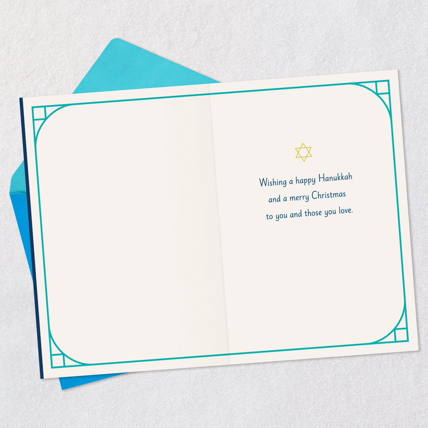 Hanukkah Menorah and Christmas Tree Holiday Card Open card with envelope image number 3