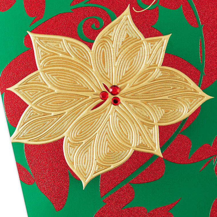 Gold Poinsettia Romantic Christmas Card for Her Card Front Detail image number 5